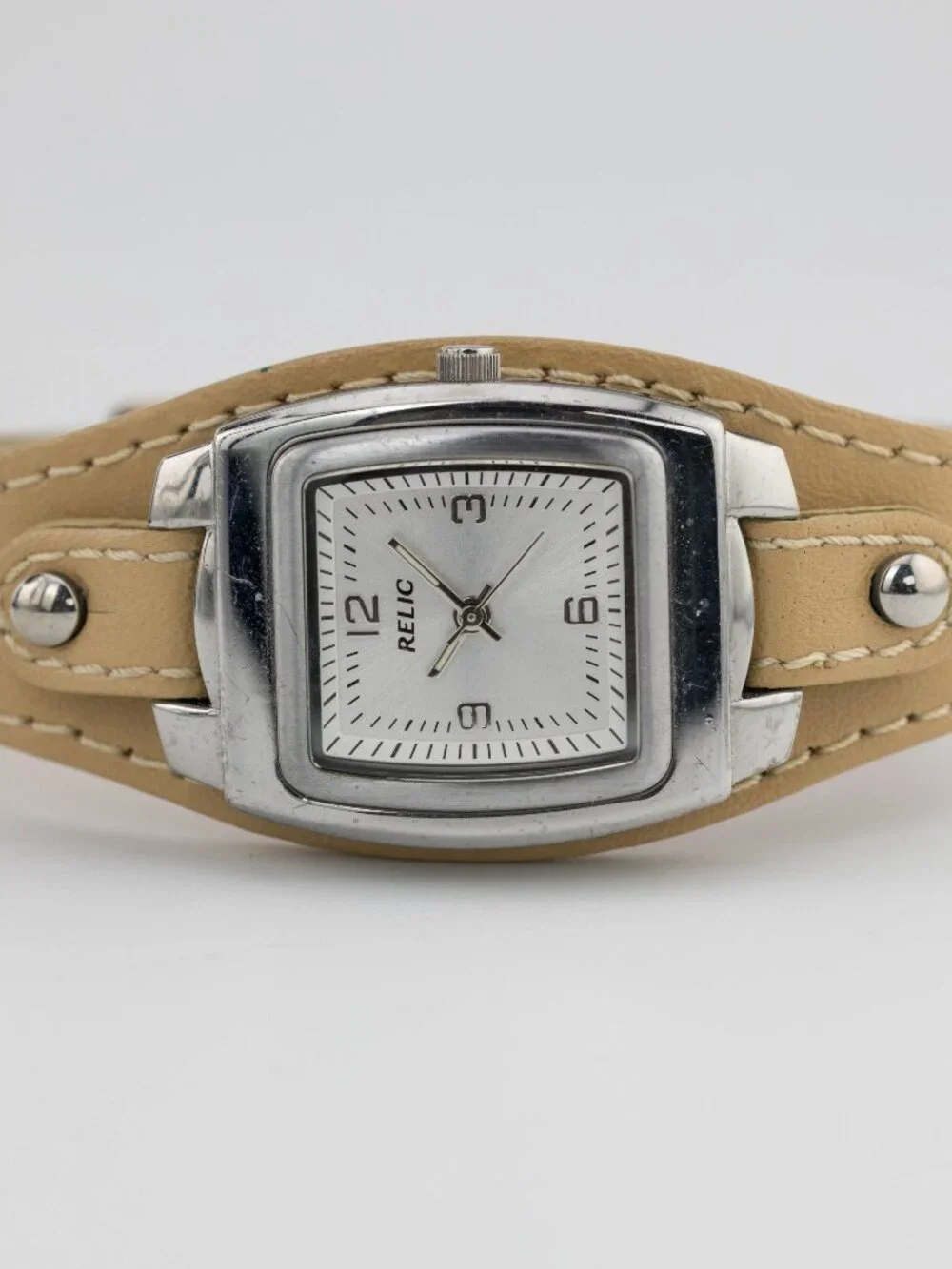 RELIC Tan Leather Cuff Quartz Analog Women's Watch New Battery